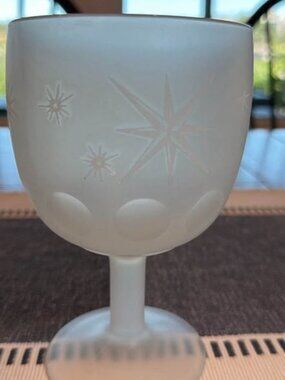 Vintage Frosted Starburst Thumbprint Glass Goblet Retro Mid Century Decor